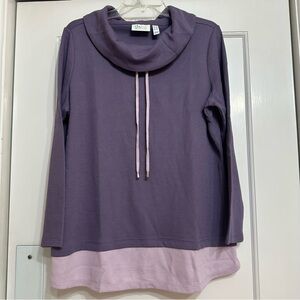D & Co Active Purple Cowl Neck Long Sleeve Top, Waffle Knit, Layered, Loose, LP